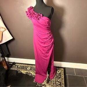Lulus One Shoulder Fuchsia 3D Floral Gown | NWT | Size Small | Prom Formal Dress